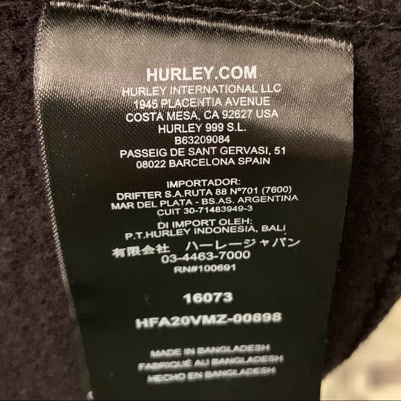 Hurley Logo Fleece Full Zip Drawstring Hoodie with Kangaroo Pouch - Picture 12 of 16